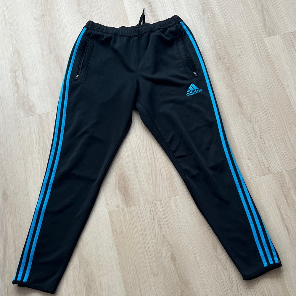 Adidas Black Joggers with Vibrant Blue Accents